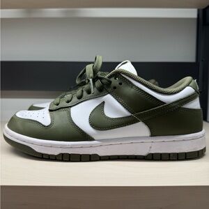 Nike Dunk Low Olive Green and White Leather Sneakers